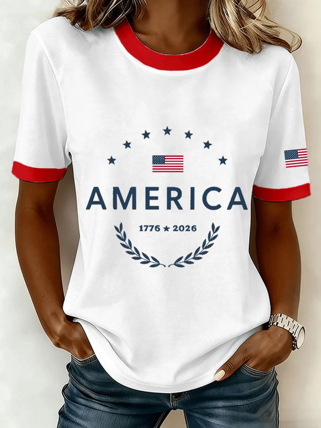Women's Short Sleeve T-shirt Summer White Text Letters Printing Jersey Crew Neck Daily Going Out Casual Top