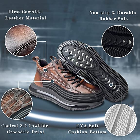 Mens Crocodile Print Genuine Leather Non-slip Arch Support Casual Sneakers