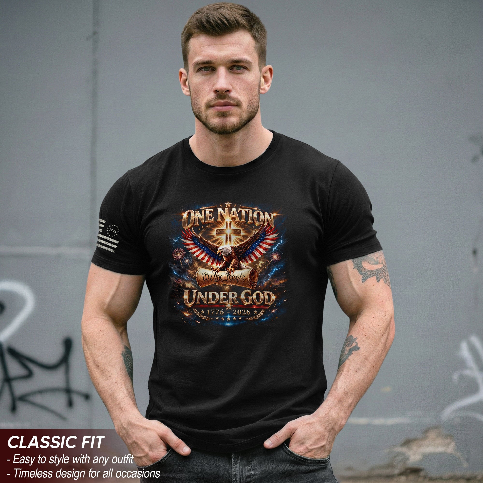 America 250th Anniversary 1776-2026 T-Shirt – We The People Eagle Cross & Constitution One Nation Under God Bootleg Shirt