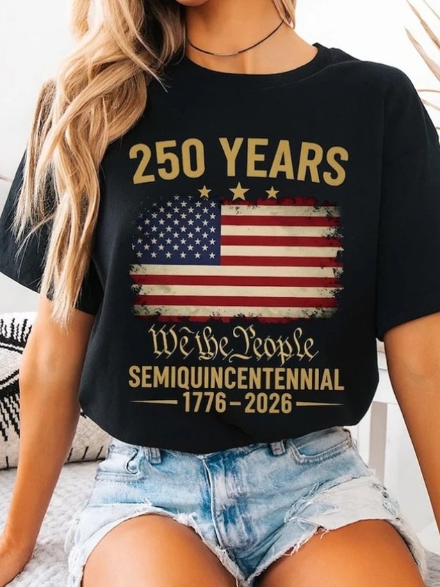 Letter Print Crew Neck Cotton  Casual T-Shirt