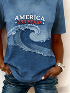 Women's Short Sleeve T-shirt Summer Blue Text Letters Printing Jersey Crew Neck Daily Going Out Casual Top