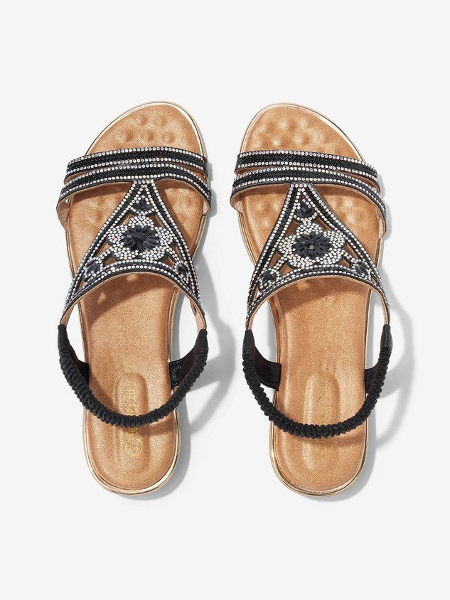 Floral Rhinestone Cutout Wedge Sandals