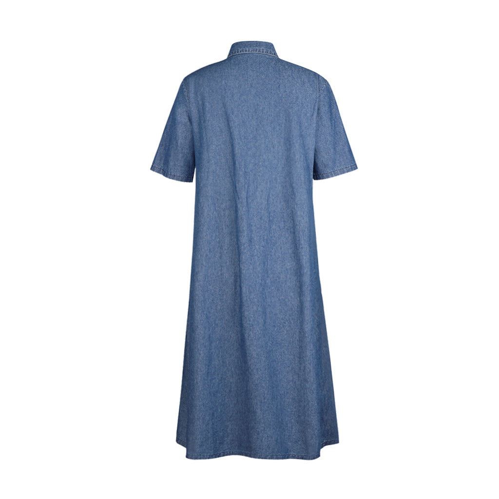 Solid color single-breasted denim dress