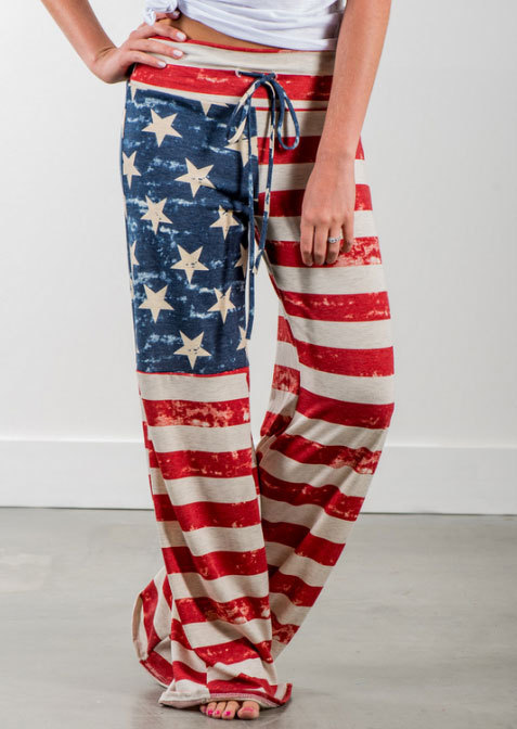 Cotton Vintage America Flag Wide Leg Casual Pants