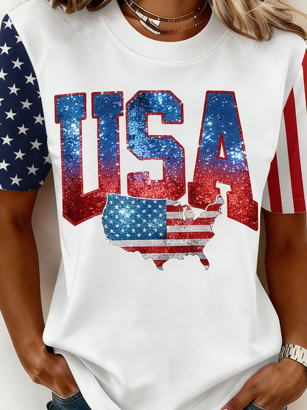 Casual Cotton Usa/Us/American Regular Fit T-Shirt