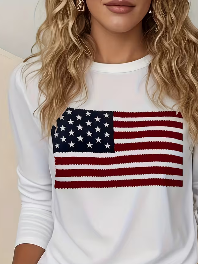Women's USA 250th Anniversary Long Sleeve T-shirt Spring/Fall White America Flag Printing Jersey Crew Neck Daily Going Out Casual Top