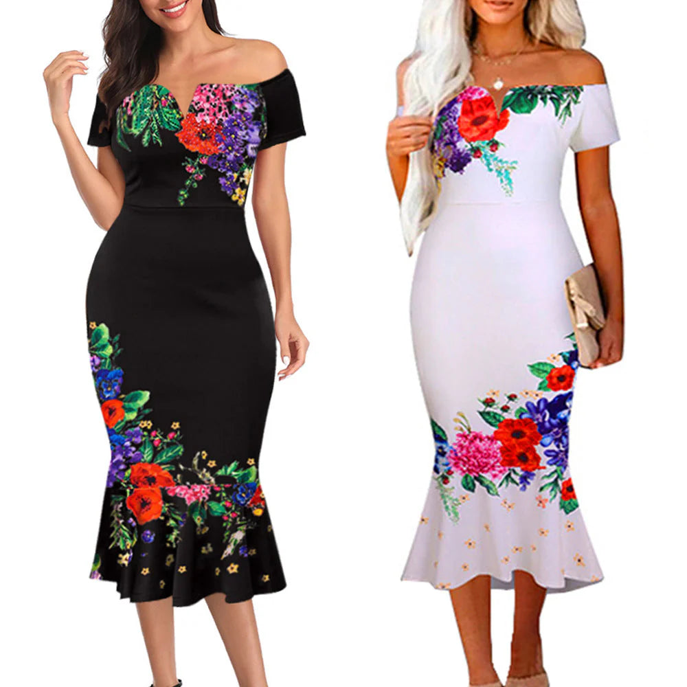 rochie imprimată pe un umăr