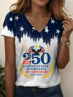 Women's Short Sleeve T-shirt Summer White Text Letters Printing V Neck Holiday Going Out Vintage Top