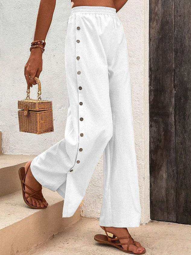 Cotton Casual Plain Buckle Pants