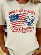 Women's 250th Anniversary Of The Founding Of the United States Vintage Short Sleeve Crew Neck Music Festival 3D Printing Daily Going Out Casual T-Shirt