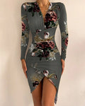 printed sheath slit dress