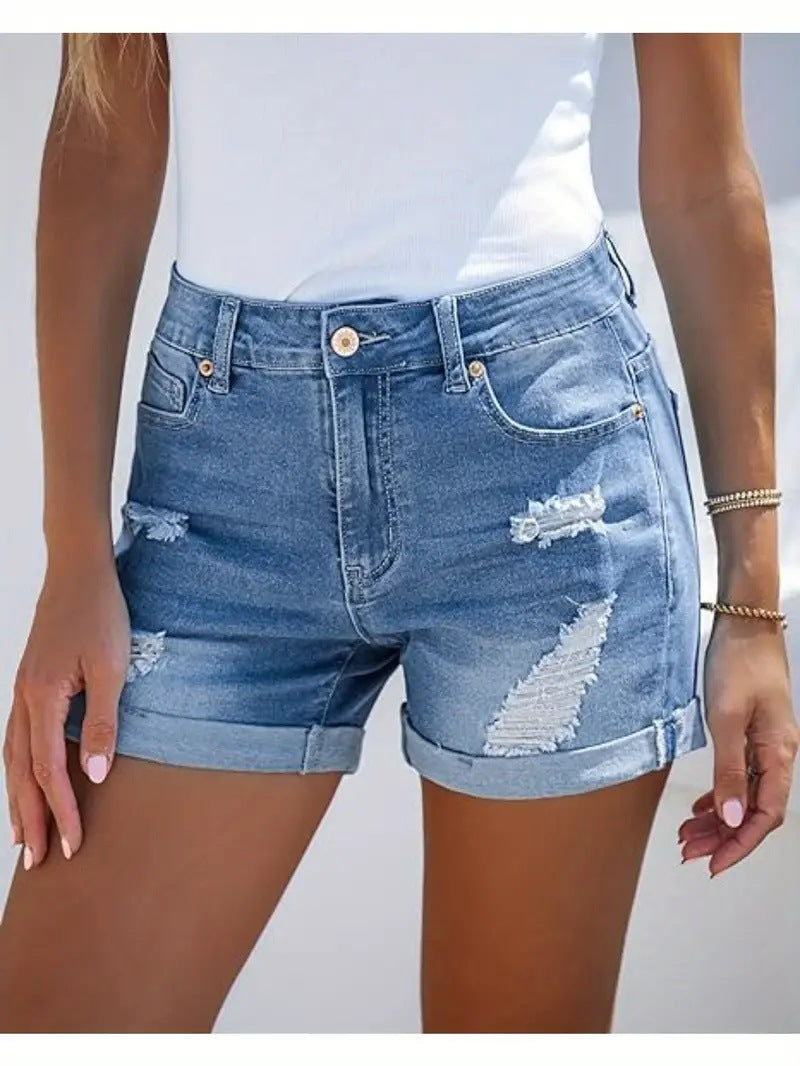 High Waist Comfortable Slim-Fit Slimming Fashionable Straight Casual Denim Shorts