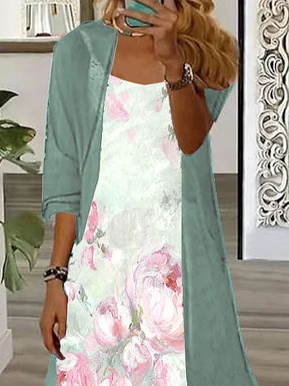 Women's Floral Spring Print Two Piece Dress