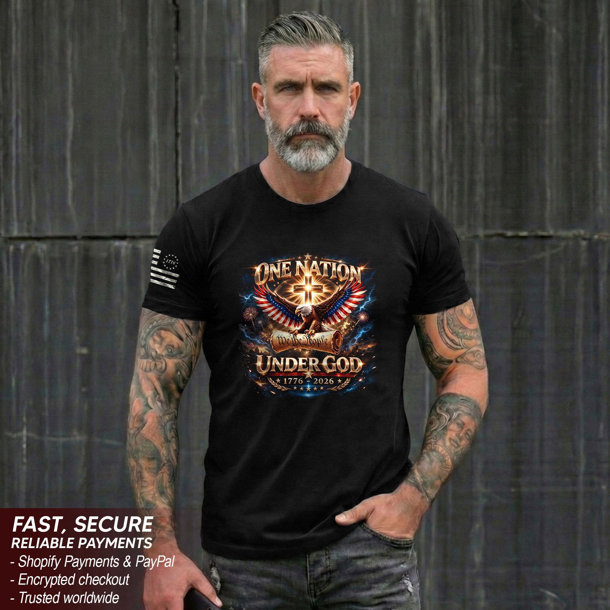 America 250th Anniversary 1776-2026 T-Shirt – We The People Eagle Cross & Constitution One Nation Under God Bootleg Shirt