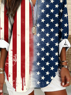 Women's Long Sleeve Blouse Spring/Fall As Picture America Flag Printing Cotton-Blend V Neck Daily Going Out Casual Top