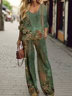 Women's Floral Spring Print Casual Two-Piece Suit
