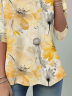 Women's Long Sleeve T-shirt Spring/Fall Yellow Floral Jersey Crew Neck Daily Going Out Casual Top