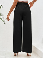 Cotton Casual Plain Paperbag Waist Wide Leg Pants