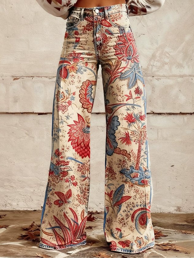 3D Printing Vintage Floral  Denim Look/Denim Effect Loose Casual Floral Pattern Casual Pants