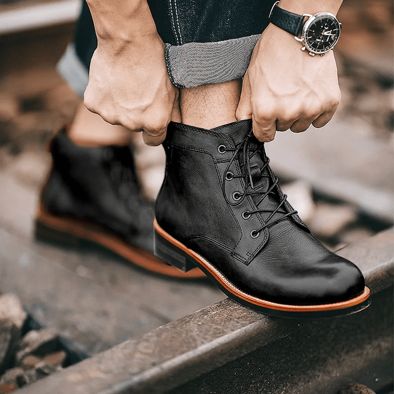 Men‘s Genuine Leather Waterproof Non-slip Arch Support Casual Work Boots