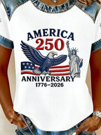 250th anniversary Crew Neck Independence Day Color Block Waffle Casual Regular Fit T-Shirt