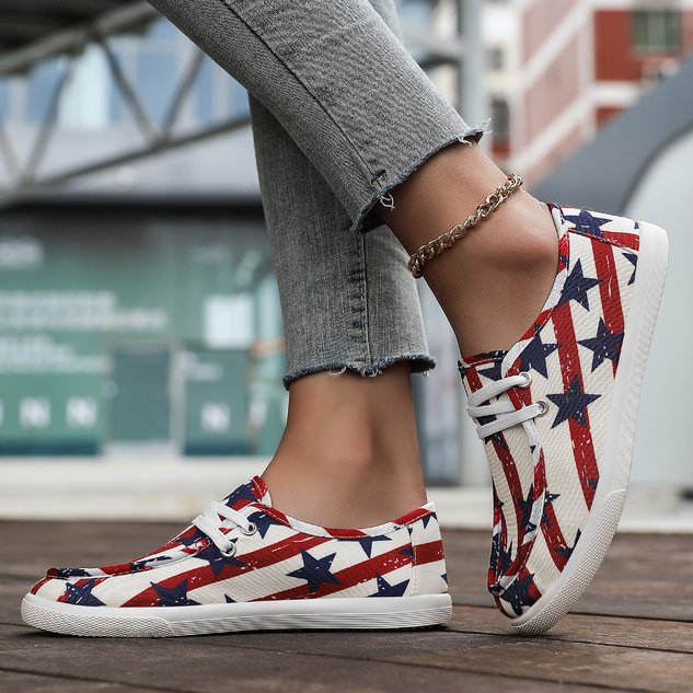 America Flag Canvas All Season Casual Shallow Shoes