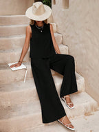 Women's Sleeveless Two-Piece Set | Casual Wide Leg Pants Outfit with Pockets