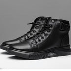Men's Black Leather Solid Chelsea Boots