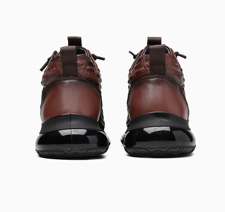 Mens Crocodile Print Genuine Leather Non-slip Arch Support Casual Sneakers