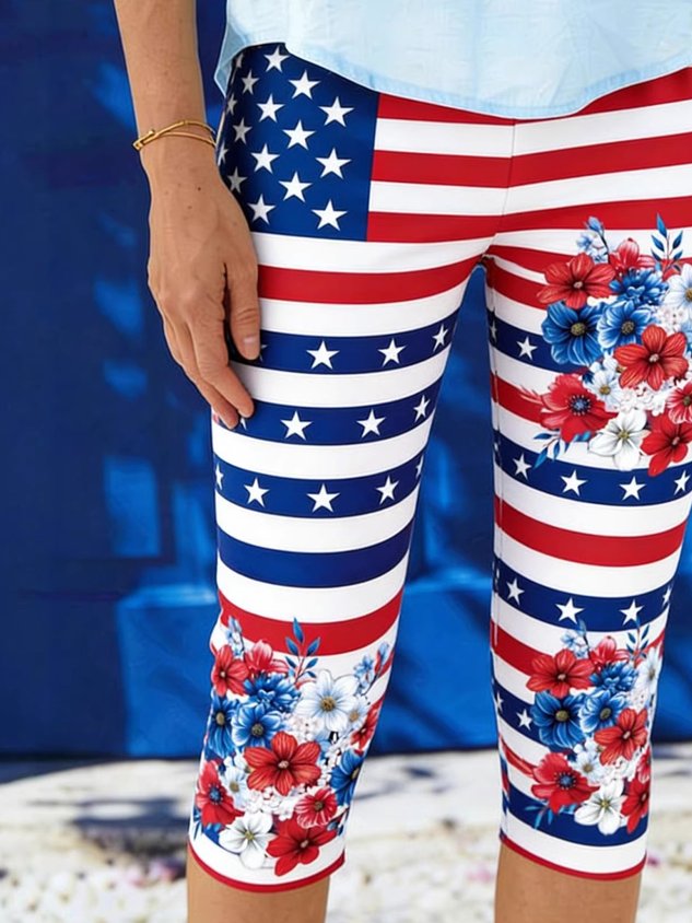 3D printing America Flag Floral Vintage Tight Independence Day 250th Anniversary Casual Leggings