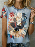 3D Printing Eagle Old Glory  Round Neck Short Sleeve 250th Anniversary Vintage Casual T-Shirt