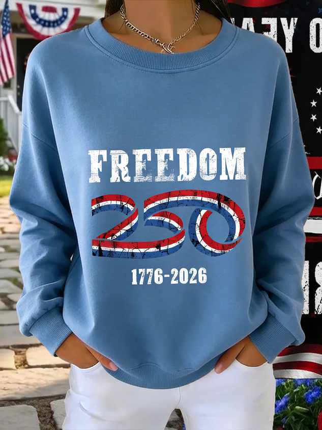 Simple Crew Neck Loose Independence Day Sweatshirt
