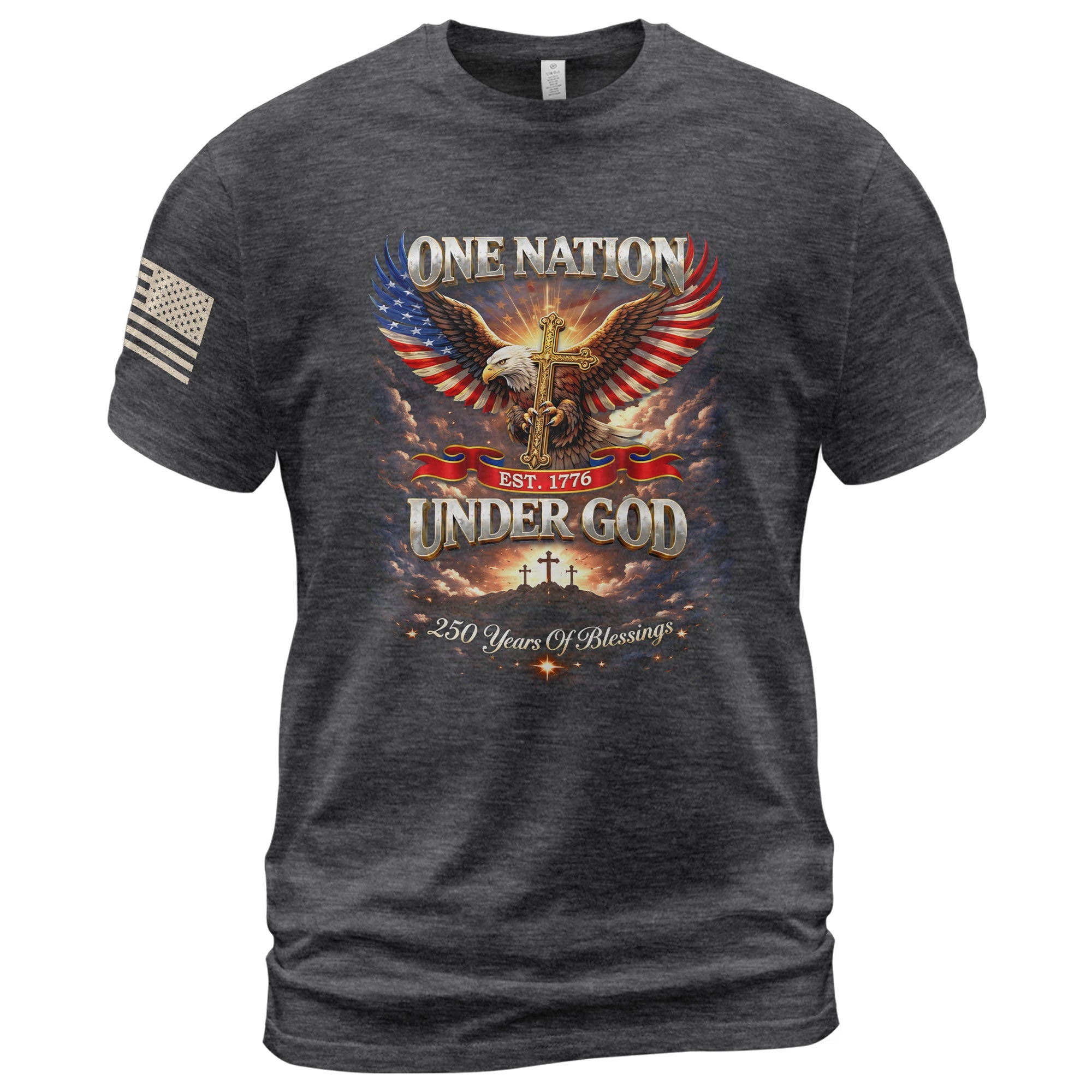 America 250th Anniversary 1776-2026 T-Shirt – 250 Years of Blessings Eagle Cross Patriotic Birthday Graphic Tee