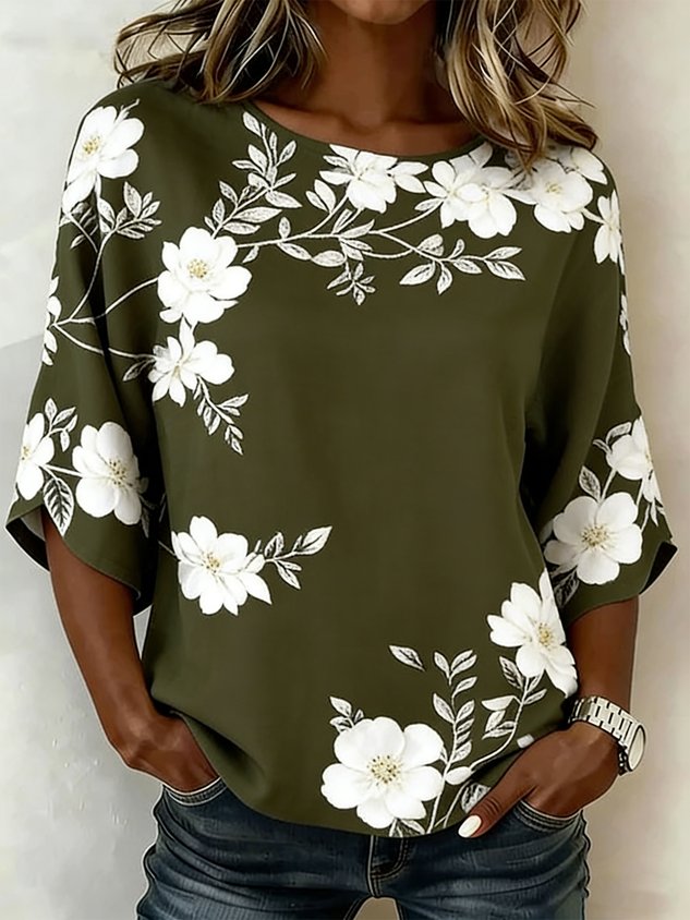 Elegant Cotton And Linen Crew Neck Loose Shirt