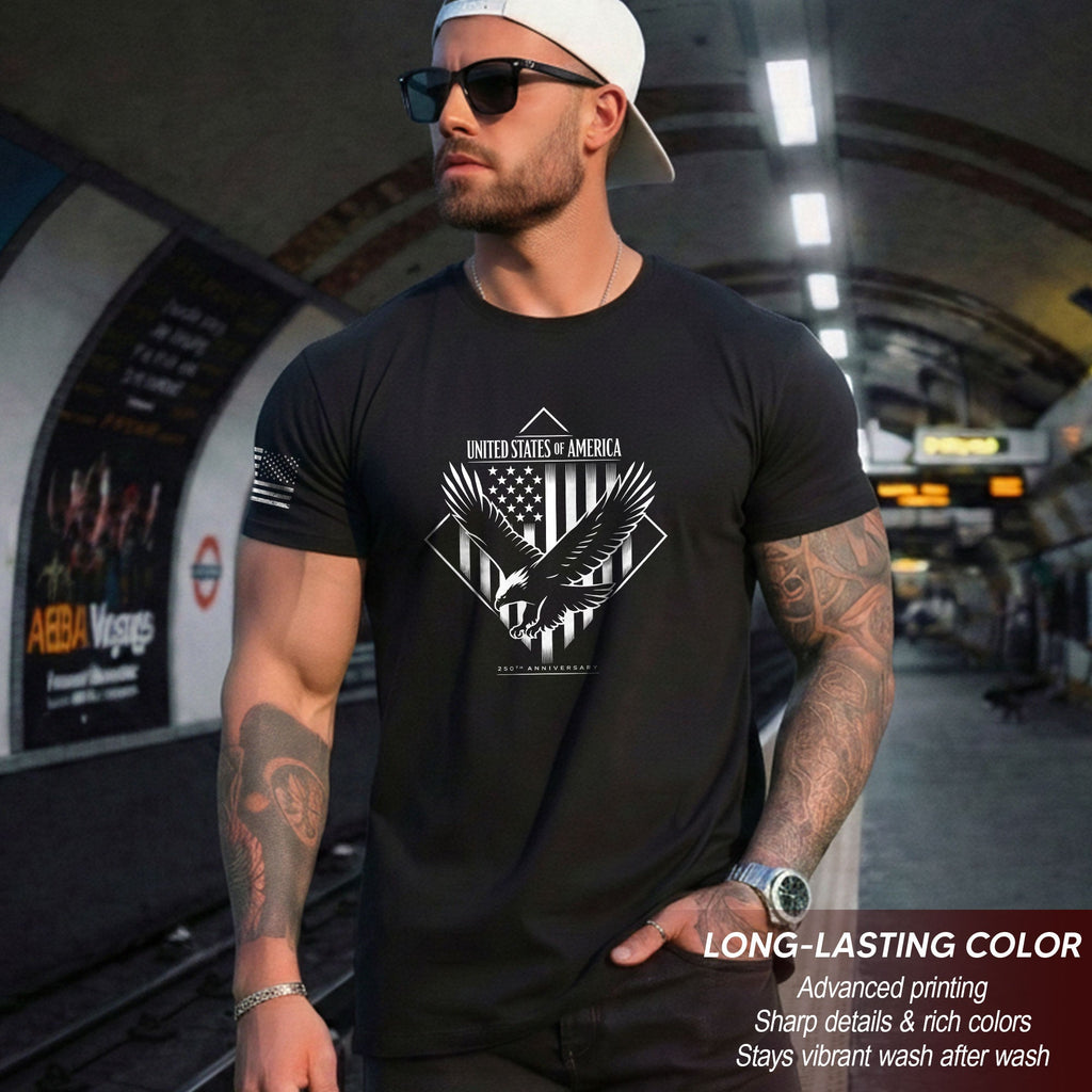 America 250th Anniversary T-Shirt - White Eagle & Flag 1776-2026 250 Years Minimalist Men's Tee