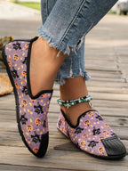 Women's Halloween Horror Pumpkin Skull Print Slip-on Shoes