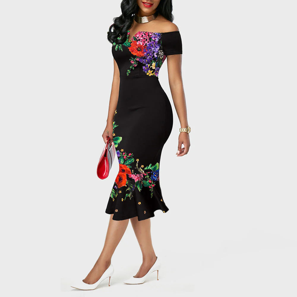 rochie imprimată pe un umăr