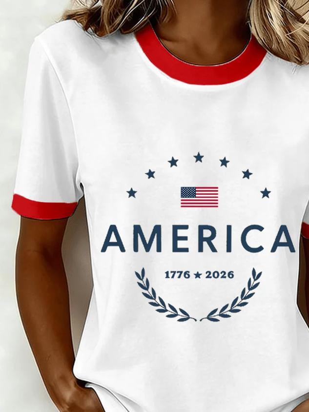 Women's Short Sleeve T-shirt Summer White Text Letters Printing Jersey Crew Neck Daily Going Out Casual Top