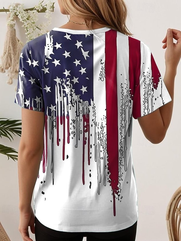 Independence Day Elegant V Neck Cotton T-Shirt