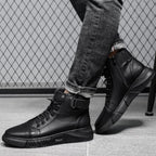 Men's Black Leather Solid Chelsea Boots