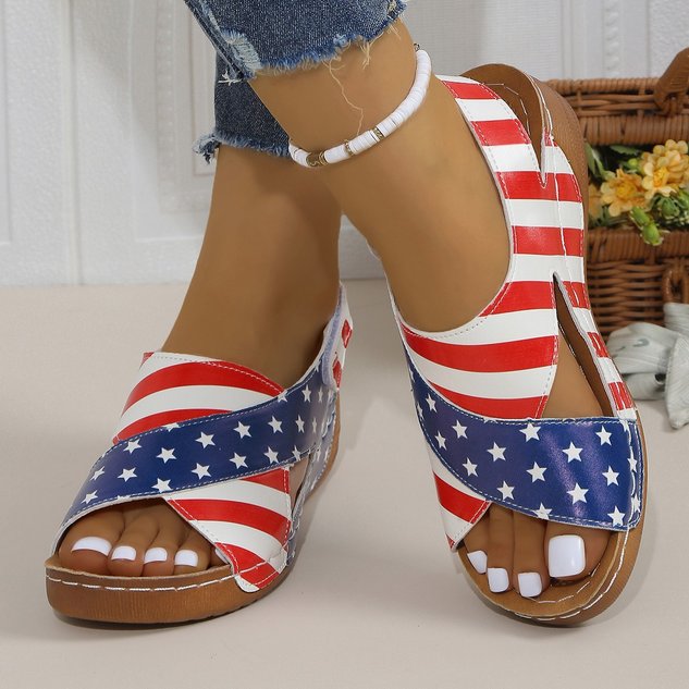 America Flag Summer Wedge Sandal