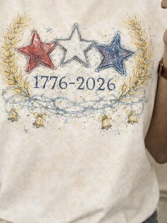 Women's USA 250th Anniversary Short Sleeve T-shirt Summer Apricot America Flag Printing Jersey Crew Neck Daily Going Out Casual Top