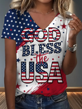 Women's Short Sleeve T-shirt Summer As Picture America Flag Jersey V Neck Holiday Going Out Casual Top