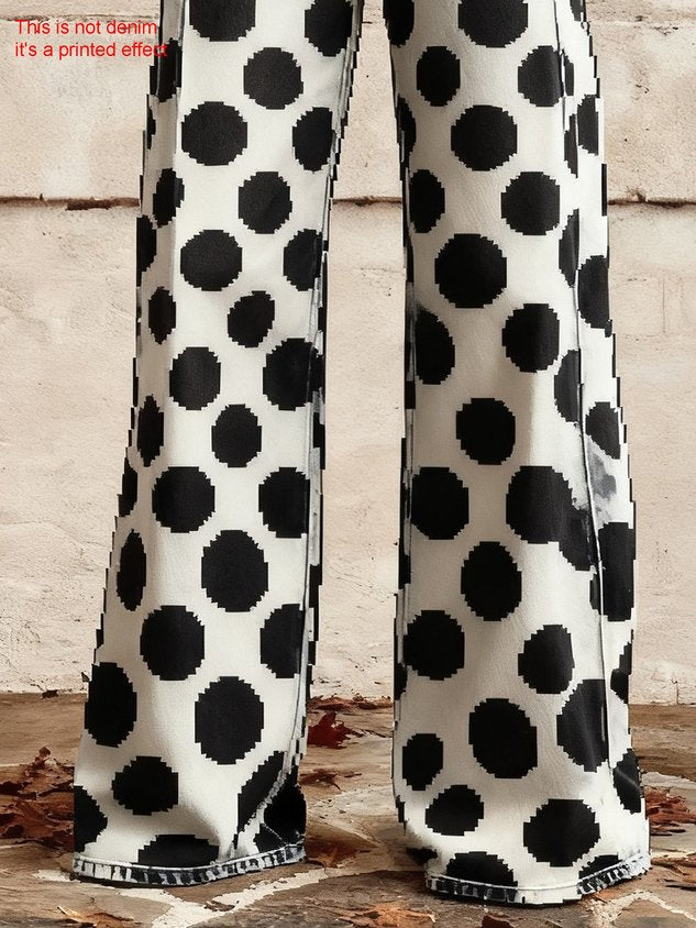 3D Printing Vintage 250th Anniversary Denim Look/Denim Effect Mid Waist Wide Leg Polka Dots Casual Pants