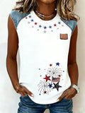 Women's 250th Anniversary Of The Founding Of the United States Short Sleeve T-shirt Summer Denim Color Block 3D Printing America Flag Denim Look Crew Neck Daily Going Out Casual Top