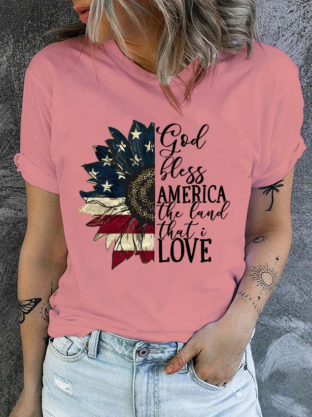 Women's Land That I love Sunflower Crew Neck Casual T-Shirt