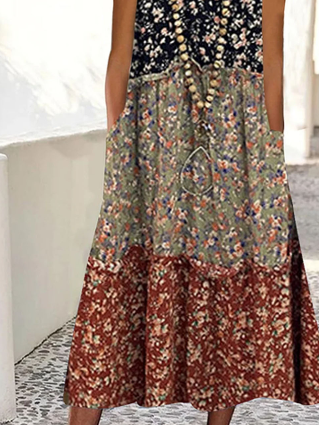 Loose Casual Floral Pritned Sleeveless Dress