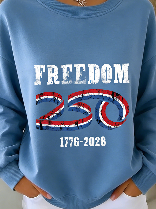 Simple Crew Neck Loose Independence Day Sweatshirt