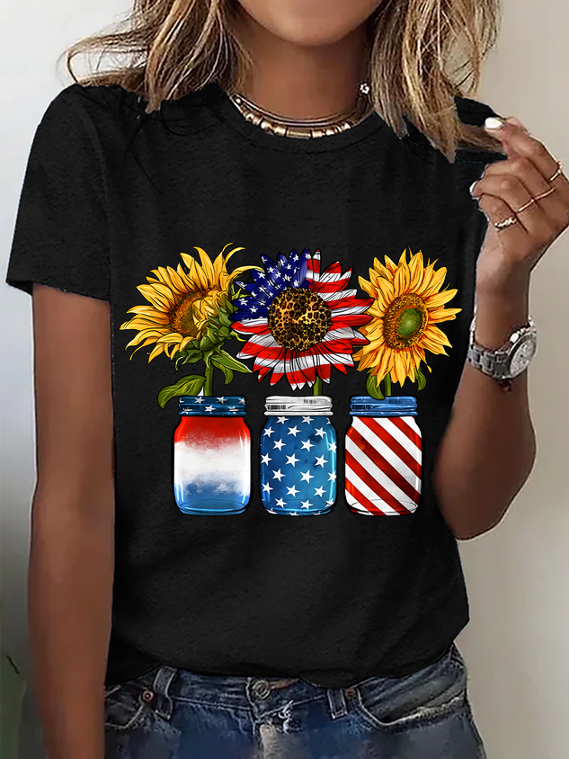 America Sunflower Cotton T-Shirt