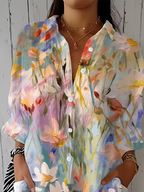 Women's Three Quarter Sleeve Shirt Spring/Fall As Picture Floral Printing Shirt Collar Daily Going Out Casual Top